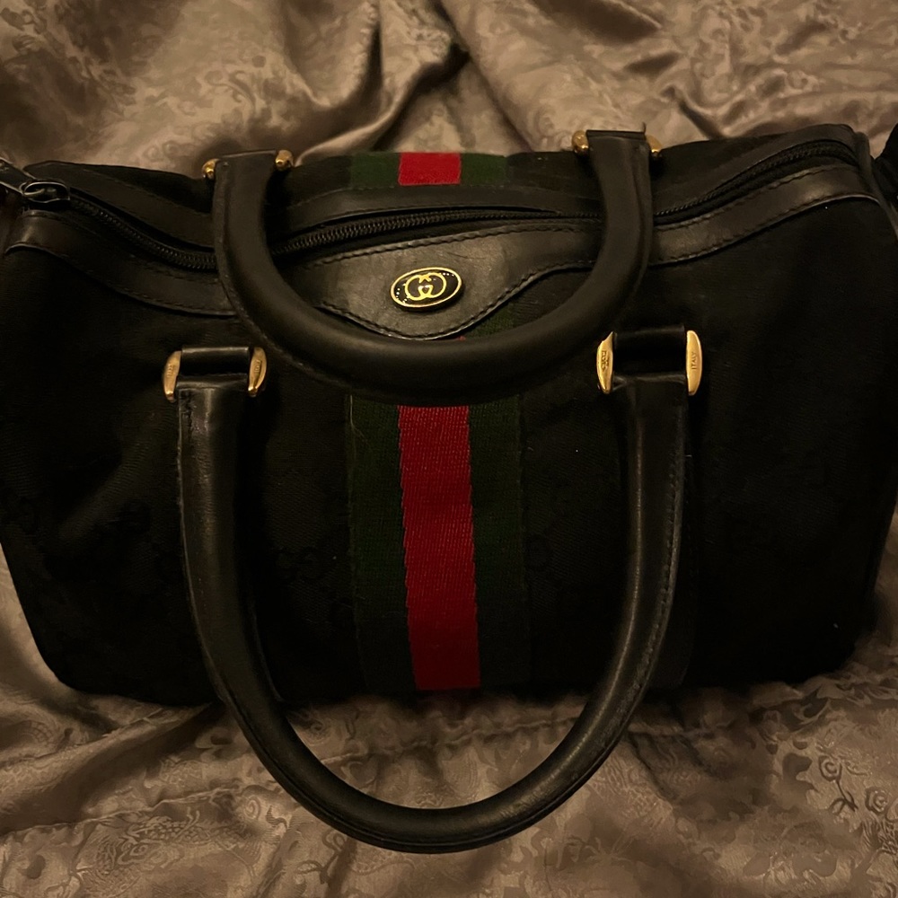 GUCCI Boston black monogram fabric canvas bag
